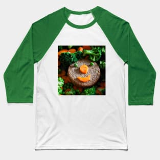 Smiling Veggie Burger Baseball T-Shirt